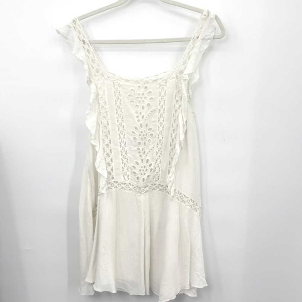 Free People FP One Tank Dress Women S Rayon White Eyelet Coastal Boho Festival